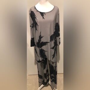 Clara Sun Woo Black and Grey Feather-Print Tunic L and Pants L